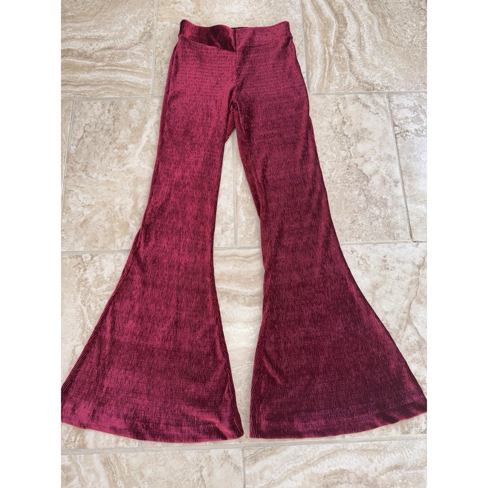 Free People So Charming Cranberry Velvet High Waisted Flare Leg Pants Size XS - Picture 3 of 10